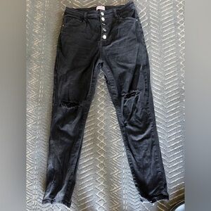 Pink Lily Black High-Rise Skinny Jeans with Knee Distress